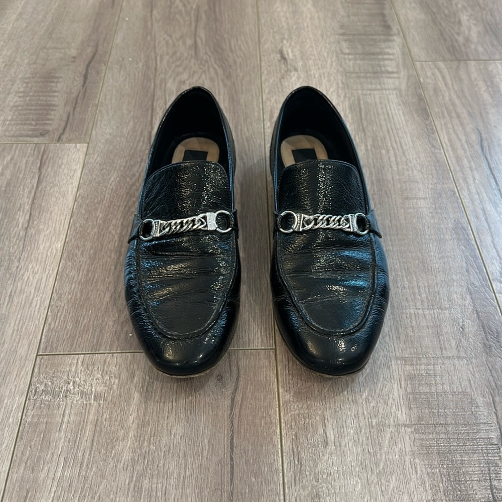 Rag & bone black patent leather Cooper loafers with chain detail size 37